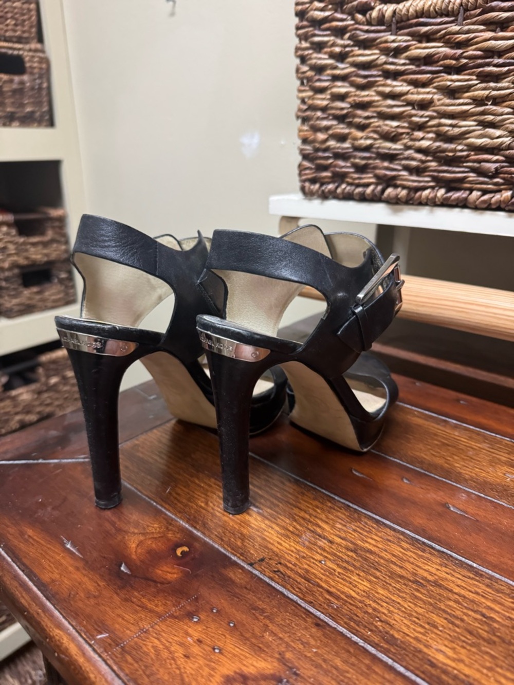 Michael Kors Black Leather Platform Heels - Women's Fashion Sandals - Picture 2 of 7